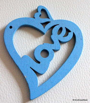1 x Blue Love Heart Wood Bead 70mm